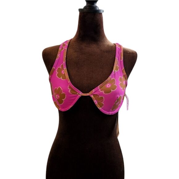 NWT Out From Under hot pink Underwire Bikini Top size M floral - Picture 4 of 4